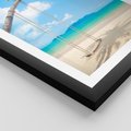 Plakat w ramie 30x40 - Hawajska palma i huśtawka na plaży - palma, huśtawka - rama czarna