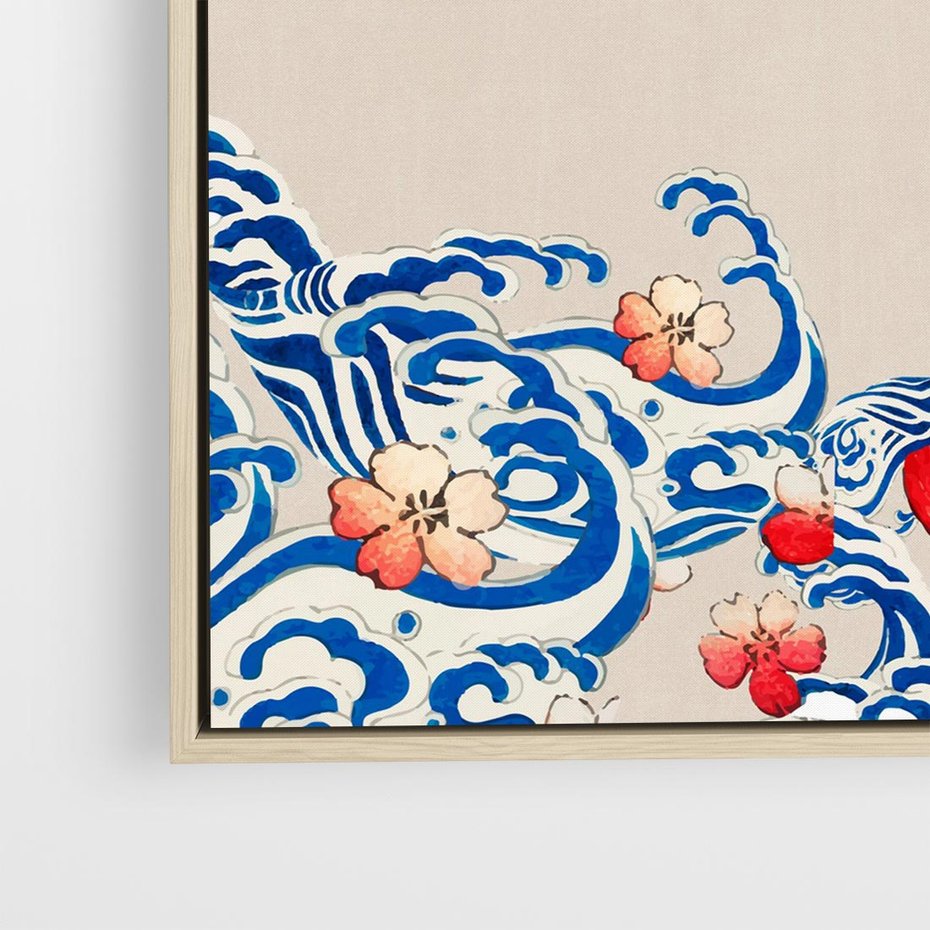 Obraz w ramie 50x50 - Japońska Harmonia: Falujące Kwiaty - japonia, orientalne kwiaty wiśni - rama drewno