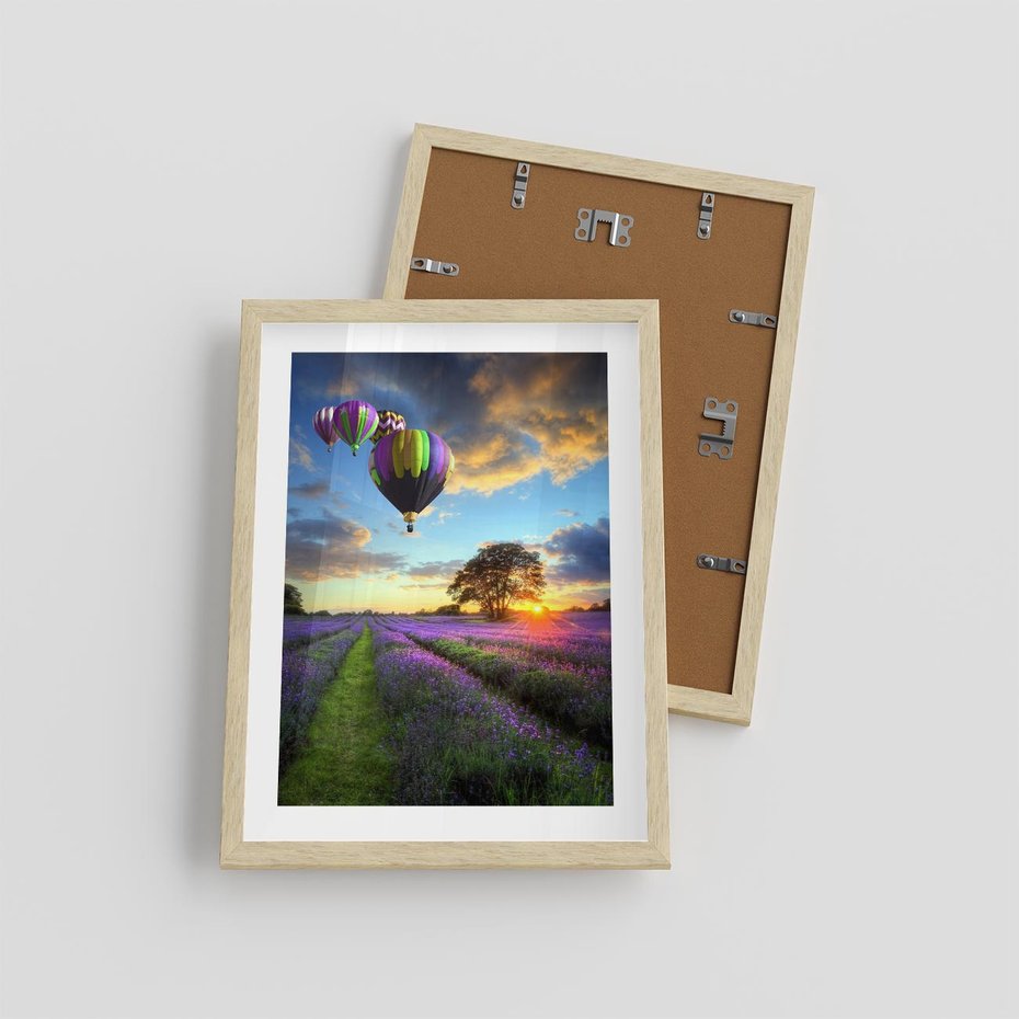 Plakat w ramie 30x40 - Lawendowe Marzenia - lawenda, balony - rama drewno