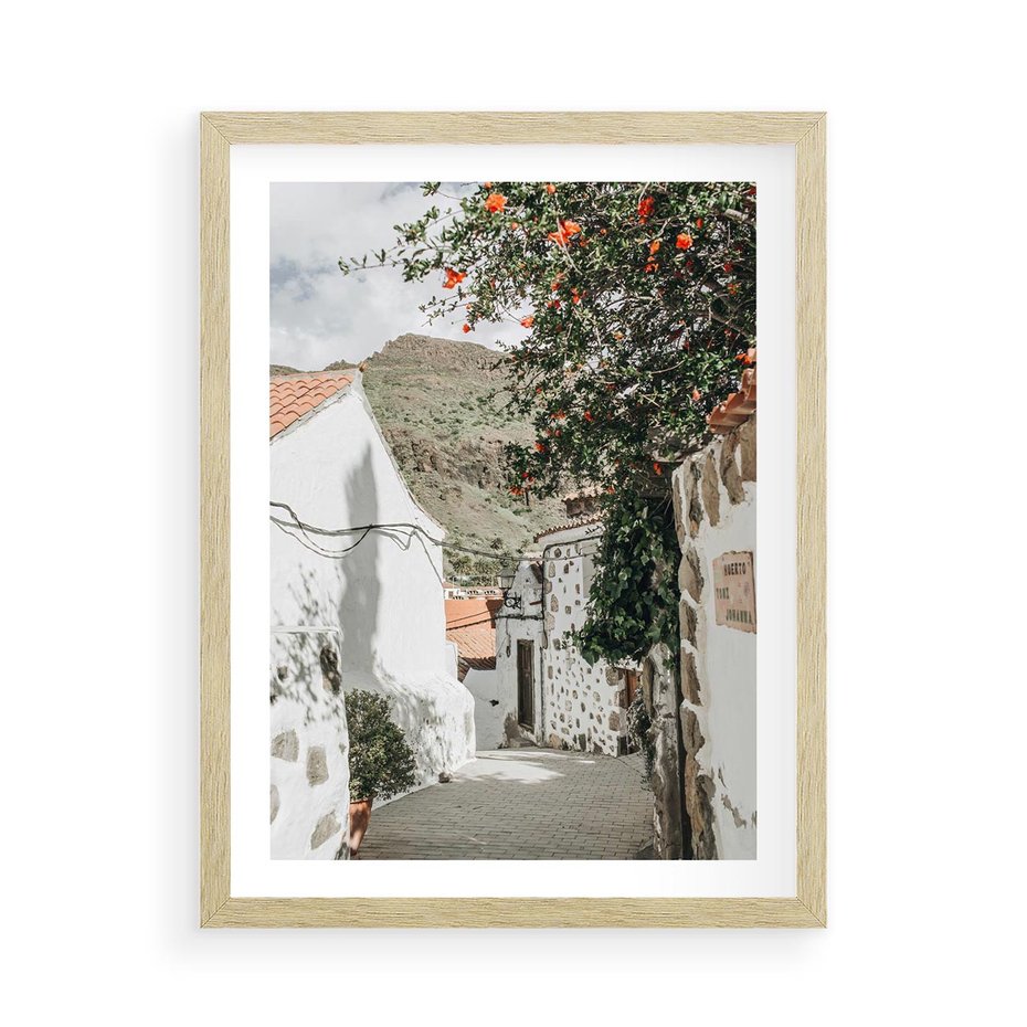 Plakat w ramie 50x70 - Południe Europy - śródziemnomorski krajobraz, uliczka we włoszech - rama drewno
