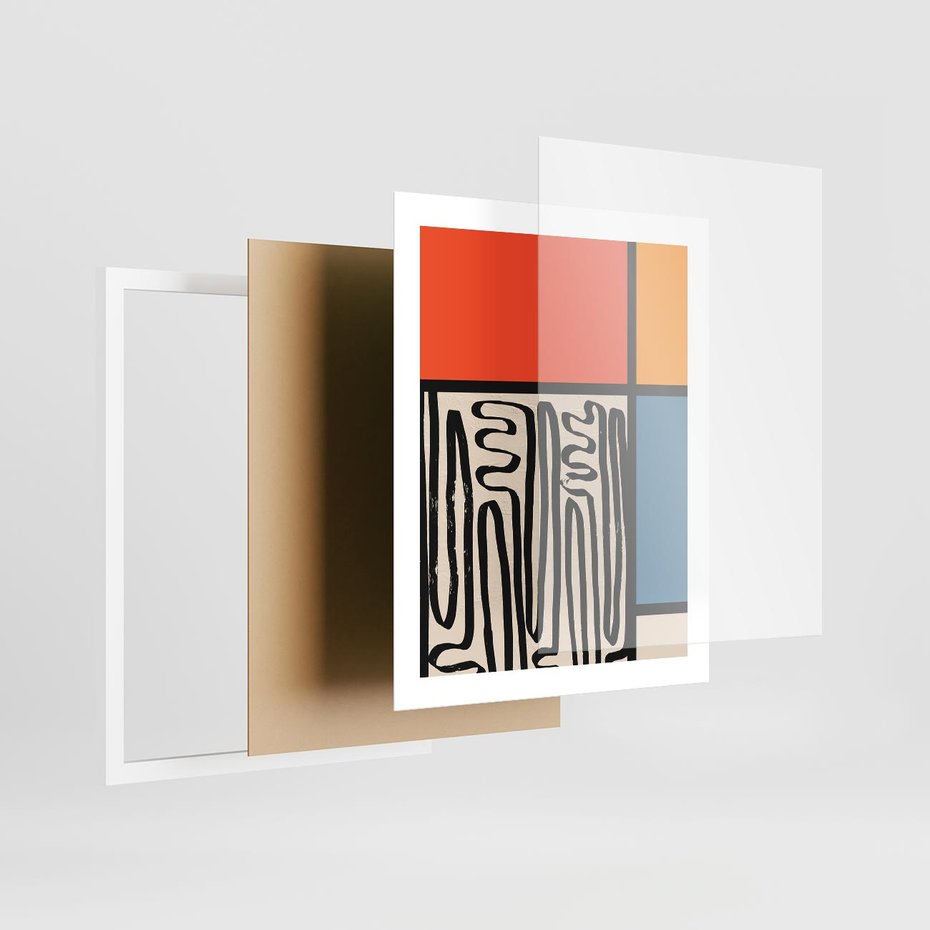 Plakat w ramie 40x50 - Podróżne Wibracje Serca - abstrakcyjny obraz, proste linie - rama biała