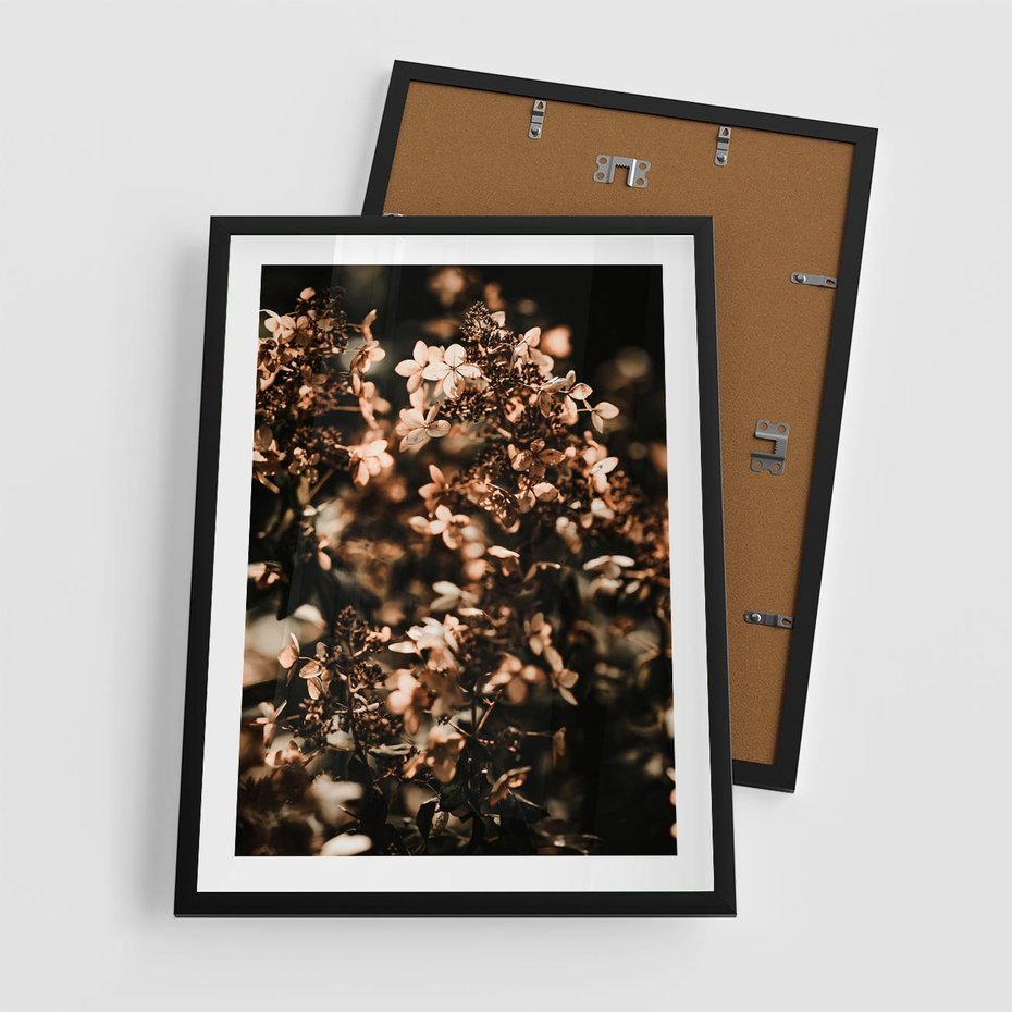 Plakat w ramie 50x70 - Sucha Kompozycja Kwiatów - suche kwiaty hortensji - rama czarna