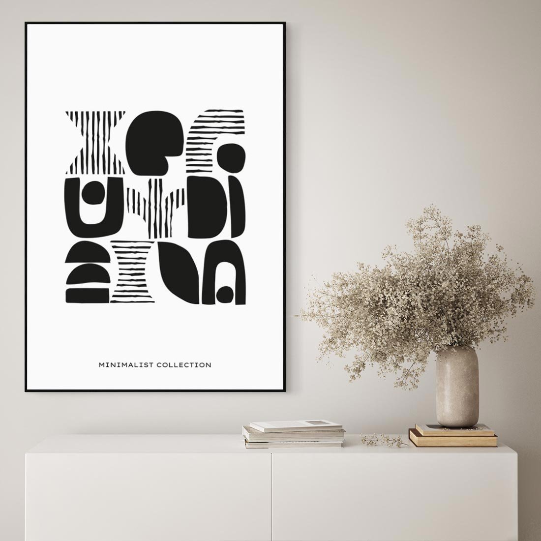Obraz w ramie 70x100 - Taniec Dziwacznych Kresek - minimalistyczny plakat, czarno biały - rama czarna
