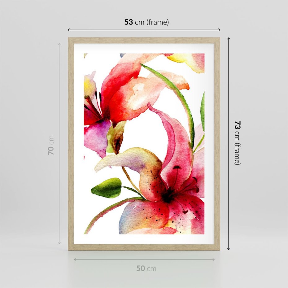 Plakat w ramie 50x70 - Kwiaty w akwareli - delikatne piękno - kwiaty, akwarela - rama drewno