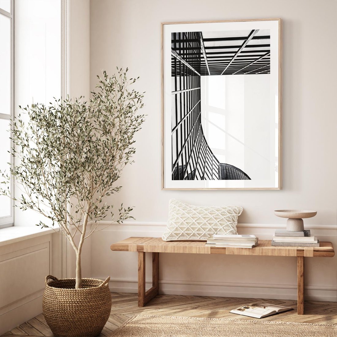 Plakat w ramie 50x70 - Minimalizm Wysokości - architektura, czarno białe zdjęcie - rama drewno