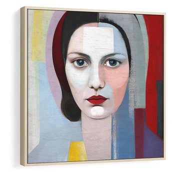 Obraz w ramie 50x50 - Kolorowe Granice Form - abstrakcyjny obraz olejny, portret twarzy kobiety - rama drewno