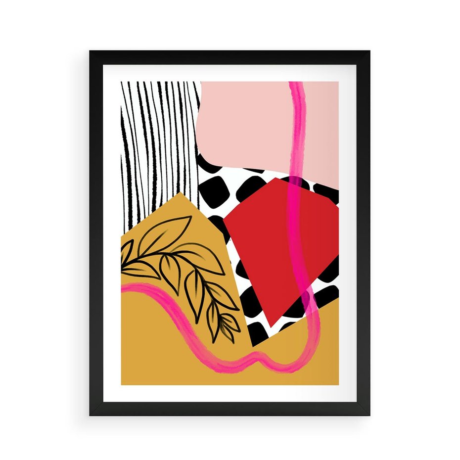 Plakat w ramie 50x70 - Wnętrza Form - abstrakcyjna kompozycja, różne tekstury - rama czarna