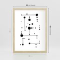 Plakat w ramie 30x40 - Nocne Zawirowania - abstrakcyjny plakat, czarne kropki i kreski - rama drewno