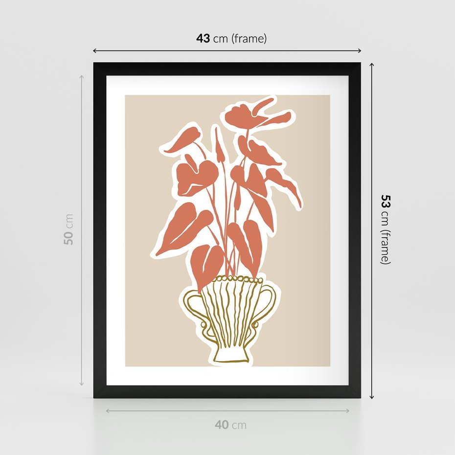 Plakat w ramie 40x50 - Harmonijne Echa - abstrakcyjne kwiaty liście, elegancka kompozycja - rama czarna