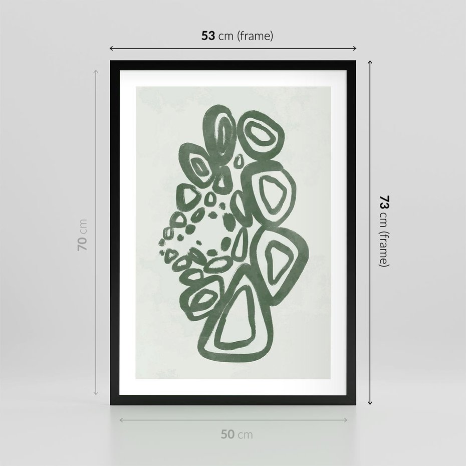 Plakat w ramie 50x70 - Migotliwe Widzenia Zieleni - zielona abstrakcja, zgaszona zieleń - rama czarna