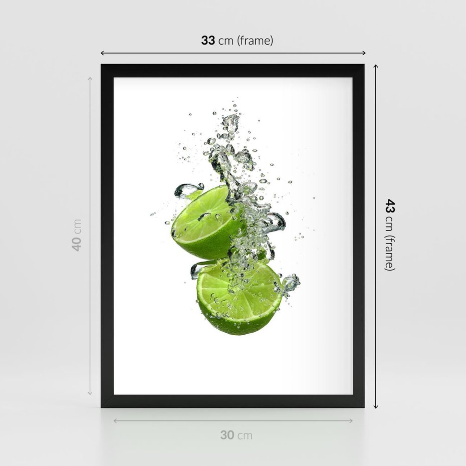 Plakat w ramie 30x40 - Kuchenne limonki na stole - limonki, kuchnia - rama czarna