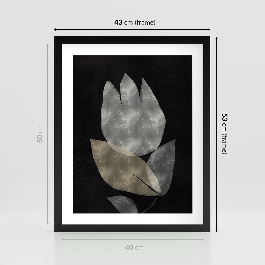 Plakat w ramie 40x50 - Nocne Uniesienia - abstrakcyjny kwiat, mroczna atmosfera - rama czarna