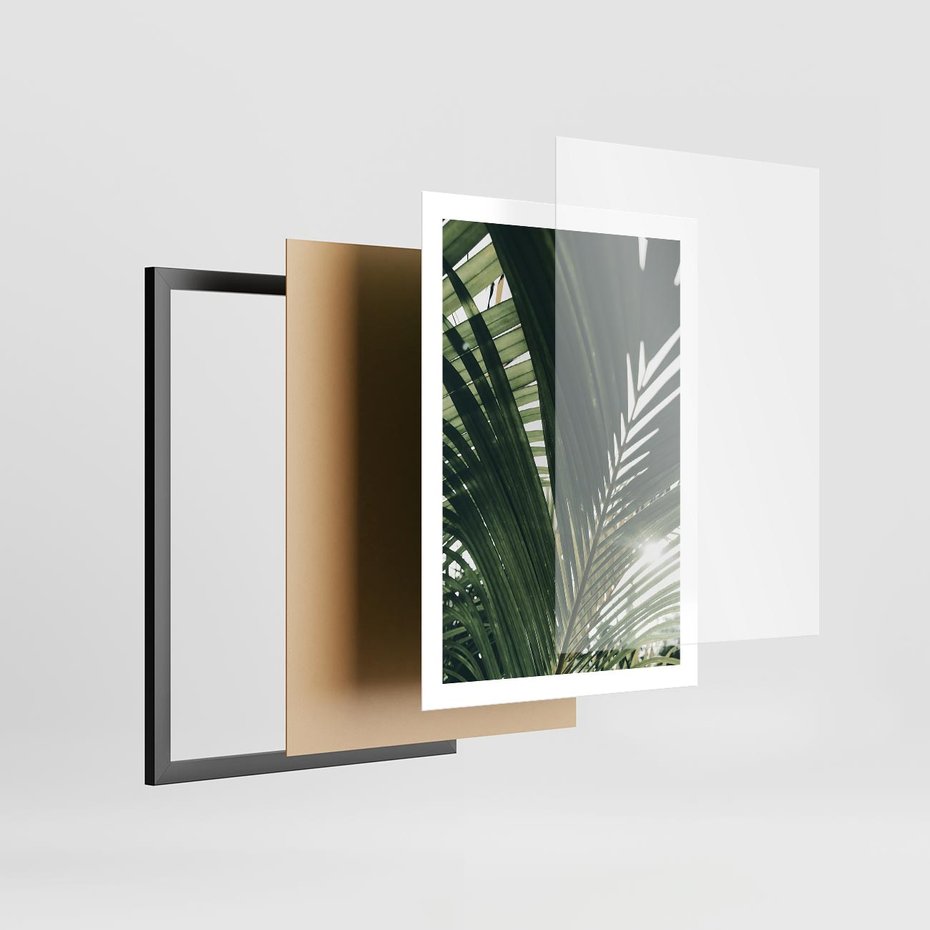 Plakat w ramie 50x70 - Tropikalne Uroki: Palmy i Zielone Liście - palmy, zielone liście - rama czarna