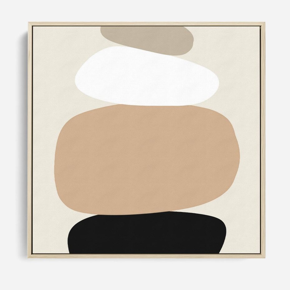 Obraz w ramie 50x50 - Zgeometryzowane Kształty - modernistyczny plakat, obłe kształty - rama drewno