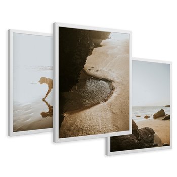 Zestaw obrazy w ramie 50x70 galeria - Zachód, słońca, na, plaży - rama biała