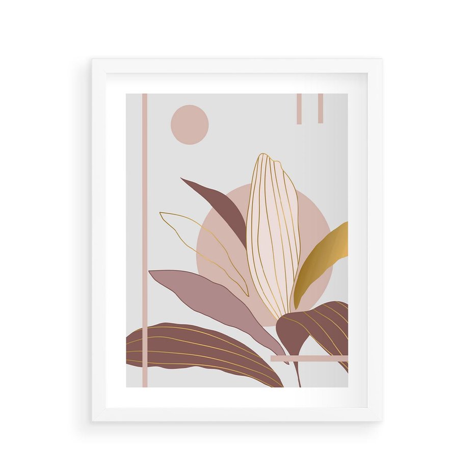 Plakat w ramie 40x50 - Pastelowa Uroda Natury: Kwiat z Złotymi Akcentami - pastelowa grafika, kwiat - rama biała