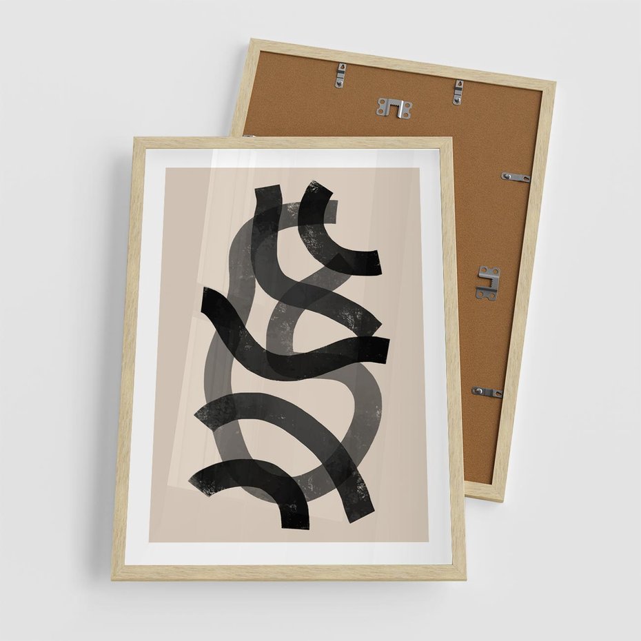 Plakat w ramie 50x70 - Strukturalne Odbicia Innowacji - zaplątane minimalistyczne linie, na bezowym tle - rama drewno