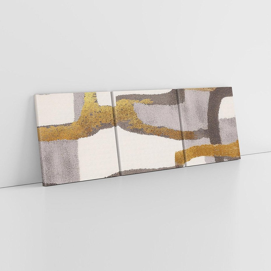 Obraz na płótnie 150x50 - Szaro-złote Wibracje - abstrakcyjne kształty, szerokie linie