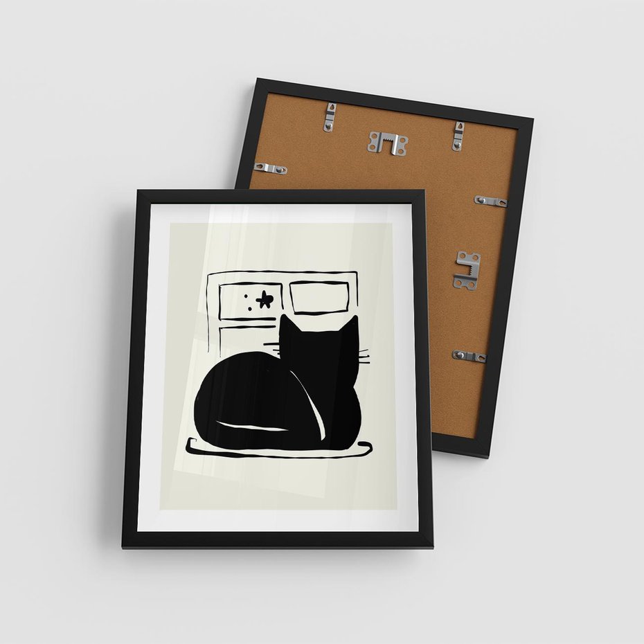 Plakat w ramie 40x50 - Czarny Kot: Prosta Elegancja - grafika, minimalizm - rama czarna