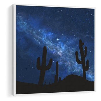 Obraz w ramie 50x50 - Nocne Tajemnice Pustyni - gwieździsta noc, granatowe niebo - rama biała