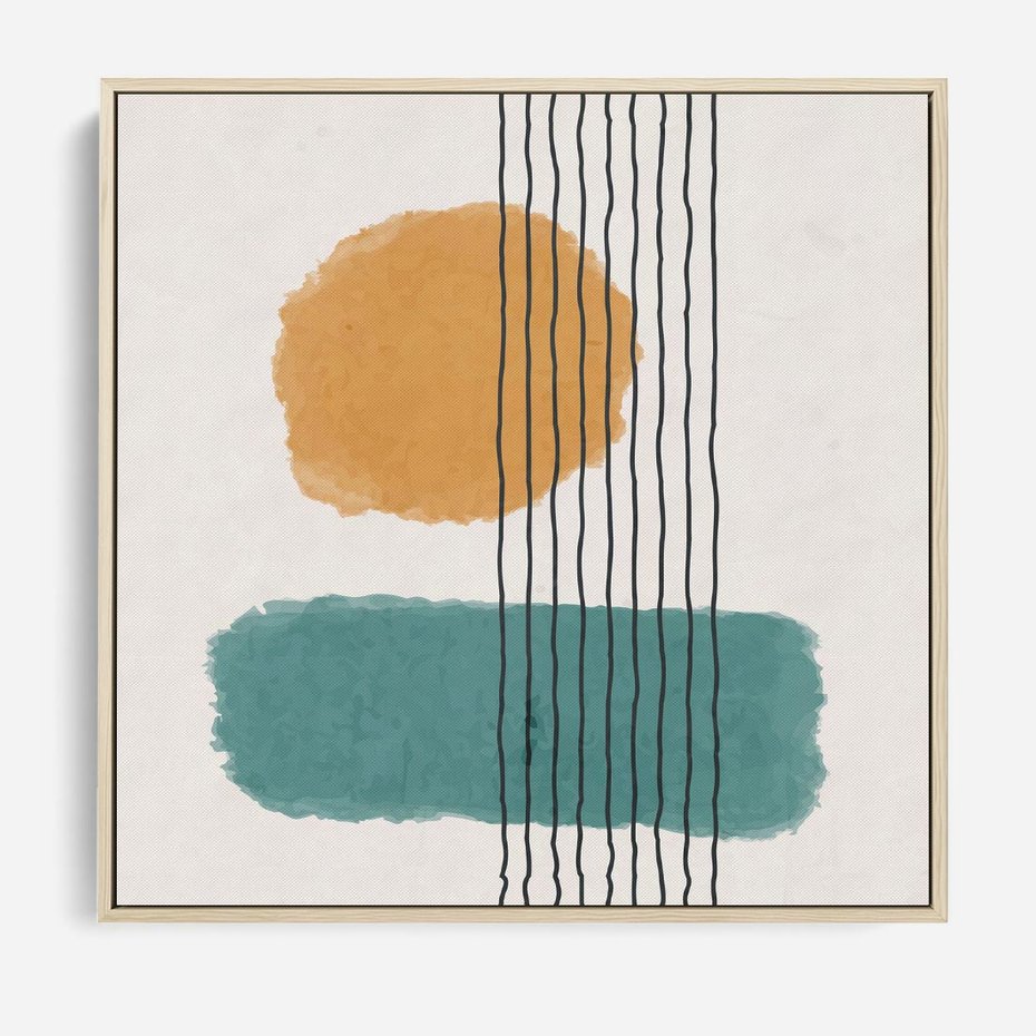 Obraz w ramie 50x50 - Wibracje Barw - abstrakcyjne akwarelowe plamy, nieregularne kreski - rama drewno