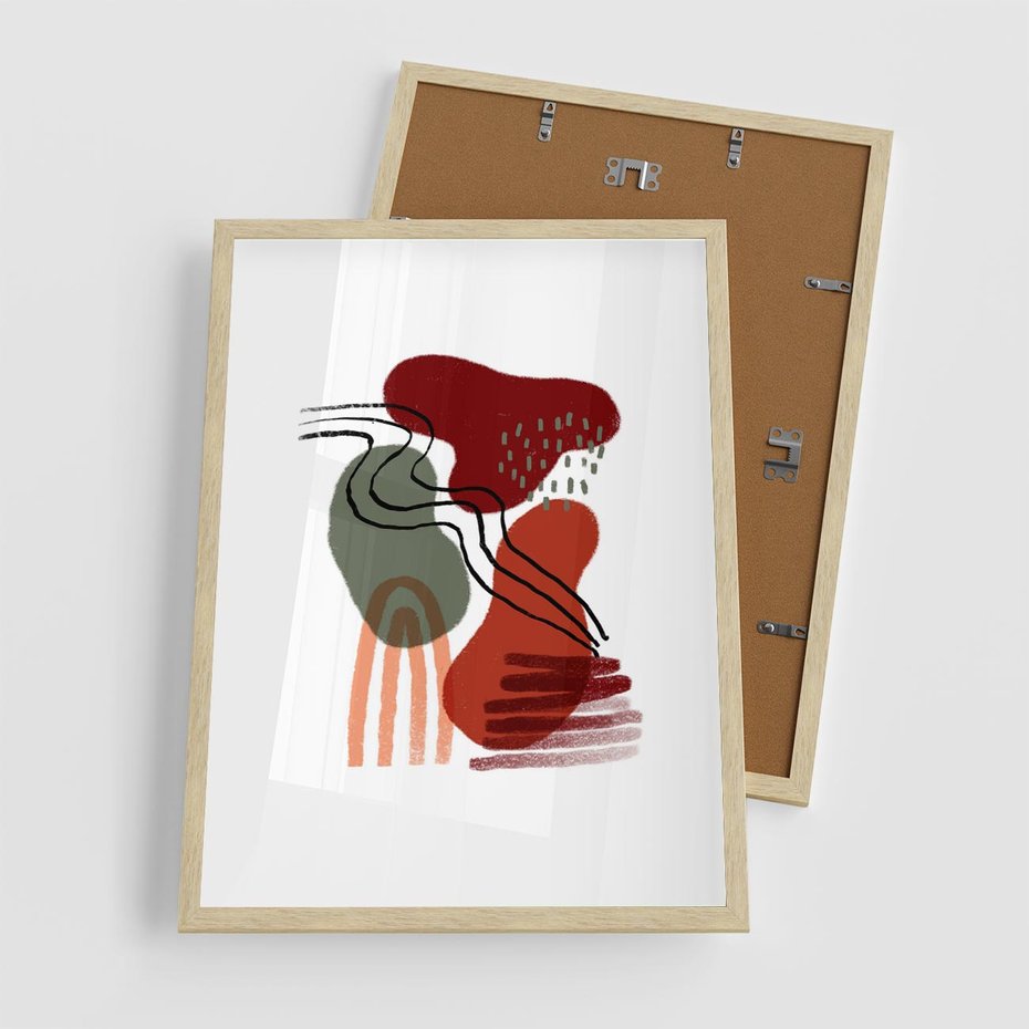 Plakat w ramie 50x70 - Boho Przenikanie - abstrakcyjna sztuka, boho kształty - rama drewno