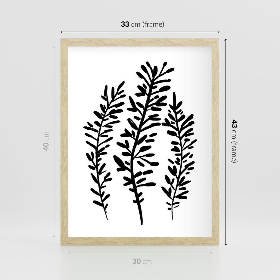 Plakat w ramie 30x40 - Spokojne Wiatrem Uginane - szkic, czarno biały - rama drewno