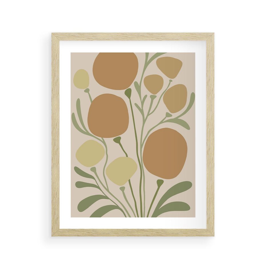 Plakat w ramie 40x50 - Uspokojenie Wśród Roślin - nowoczesny plakat, roślinność - rama drewno