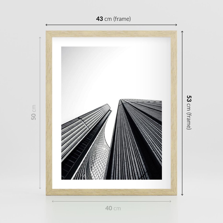 Plakat w ramie 40x50 - Monochromatyczna Wizja - architektura, wysoki wieżowiec - rama drewno