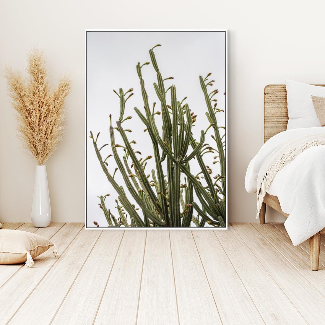 Obraz w ramie 80x120 - Ekskluzywna Roślinność - kaktusy, liście - rama biała