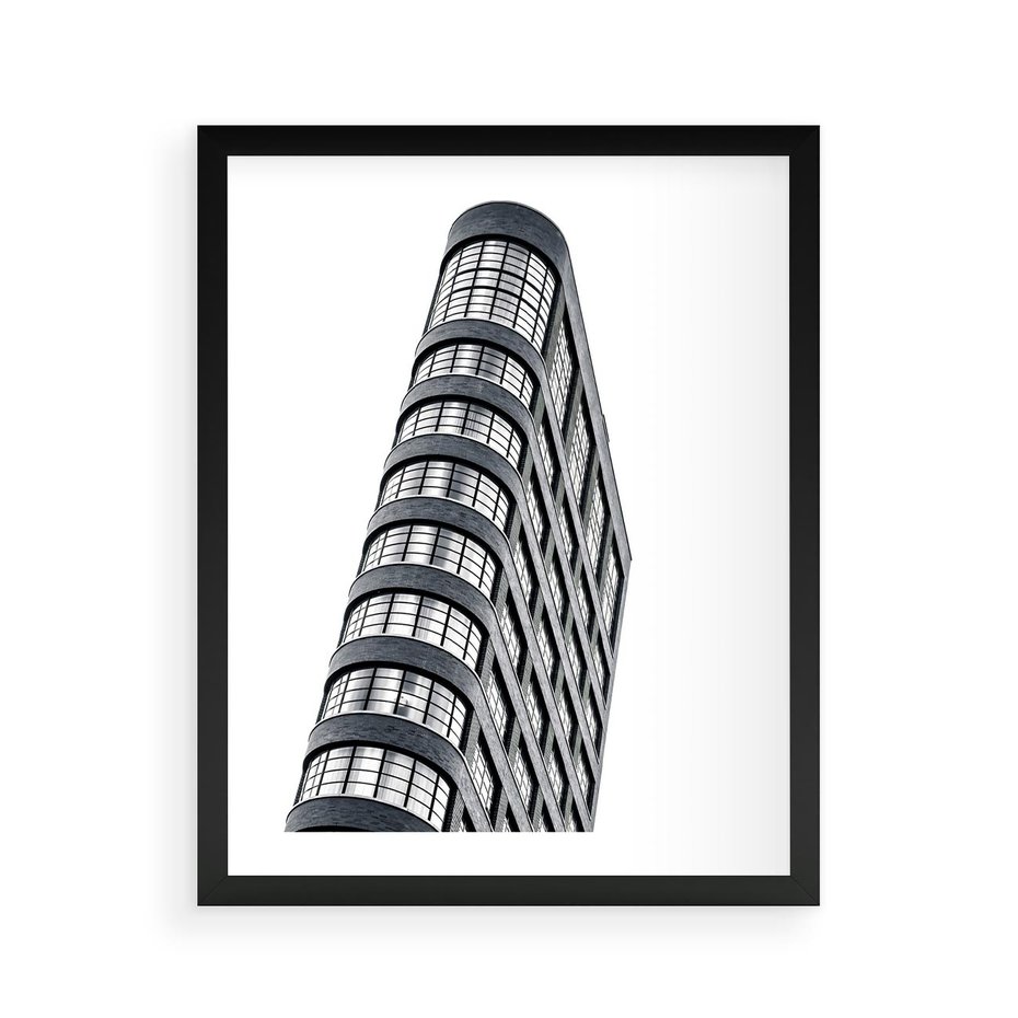 Plakat w ramie 40x50 - Wieżowiec na Monochromatycznym Obrazie - architektura, wieżowiec - rama czarna