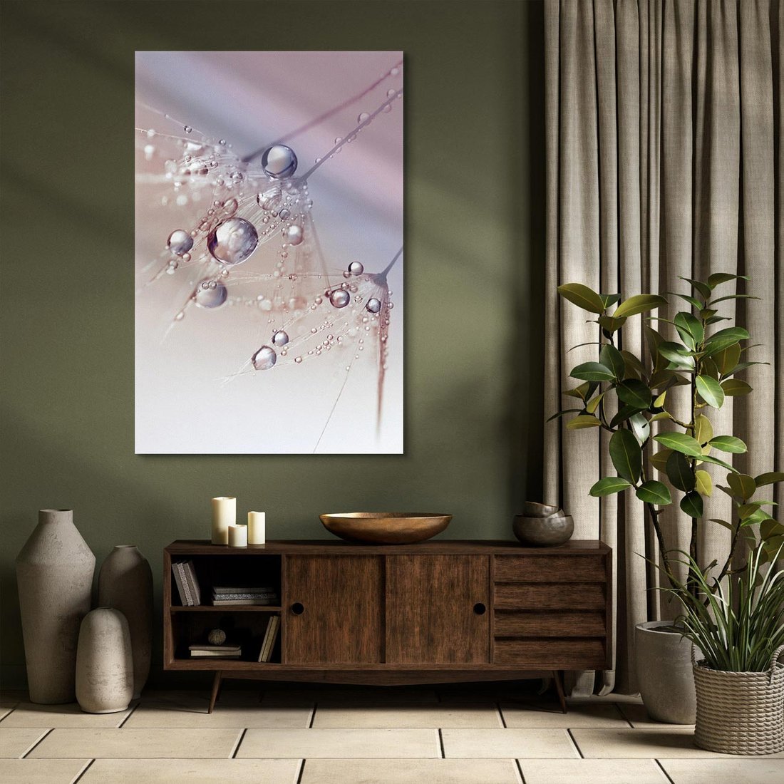 Obraz na płótnie 50x70 - Delikatne Natchnienie - krople, dmuchawce