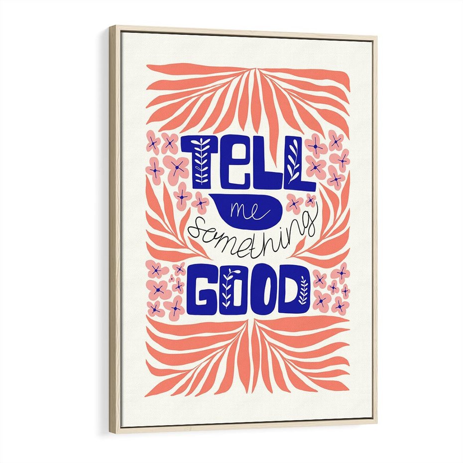 Obraz w ramie 70x100 - Bezgraniczne Formy - nowoczesna typografia, liście - rama drewno