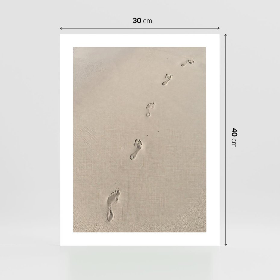 Plakat bez ramy 30x40 - Ślady na Złocistym Piasku - piasek, ślady stóp na piasku