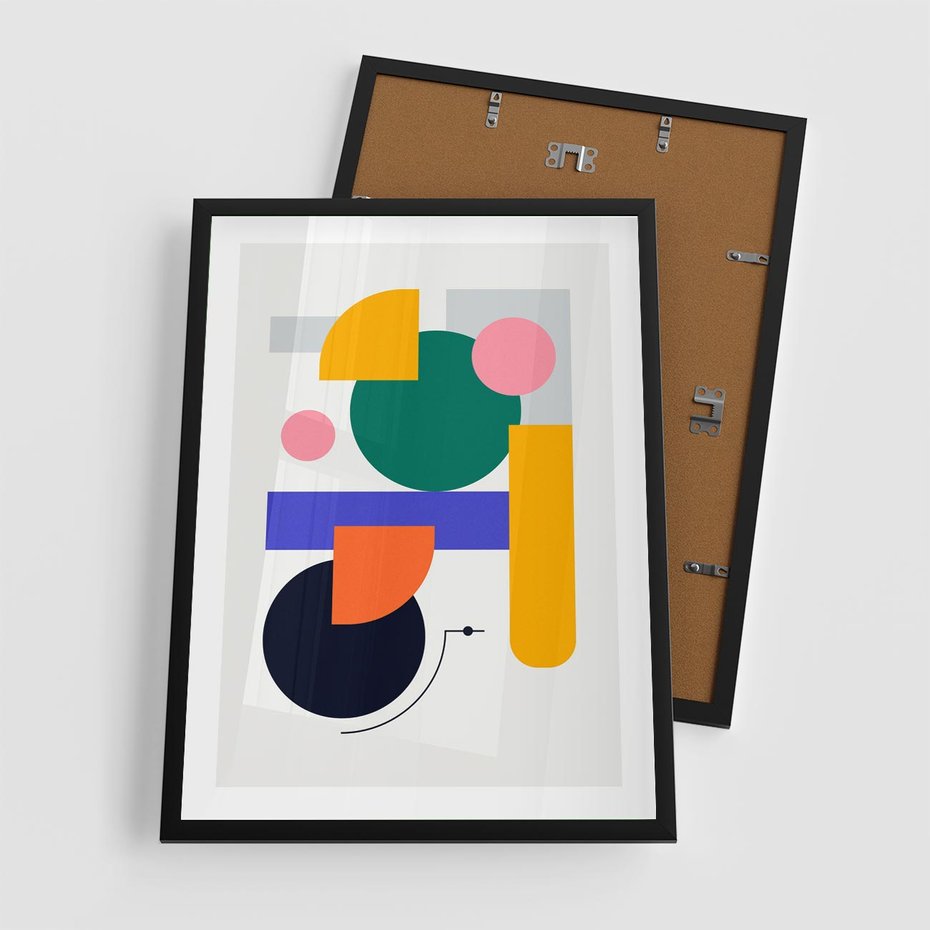 Plakat w ramie 50x70 - Przestrzenne Innowacje - nowoczesna sztuka, geometryczna kolorowa grafika - rama czarna