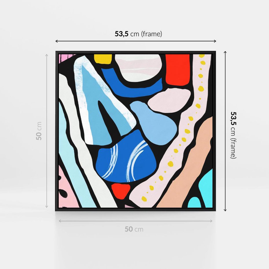 Obraz w ramie 50x50 - Kolory Na Czerni - abstrakcyjne formy, komiksowy styl - rama czarna