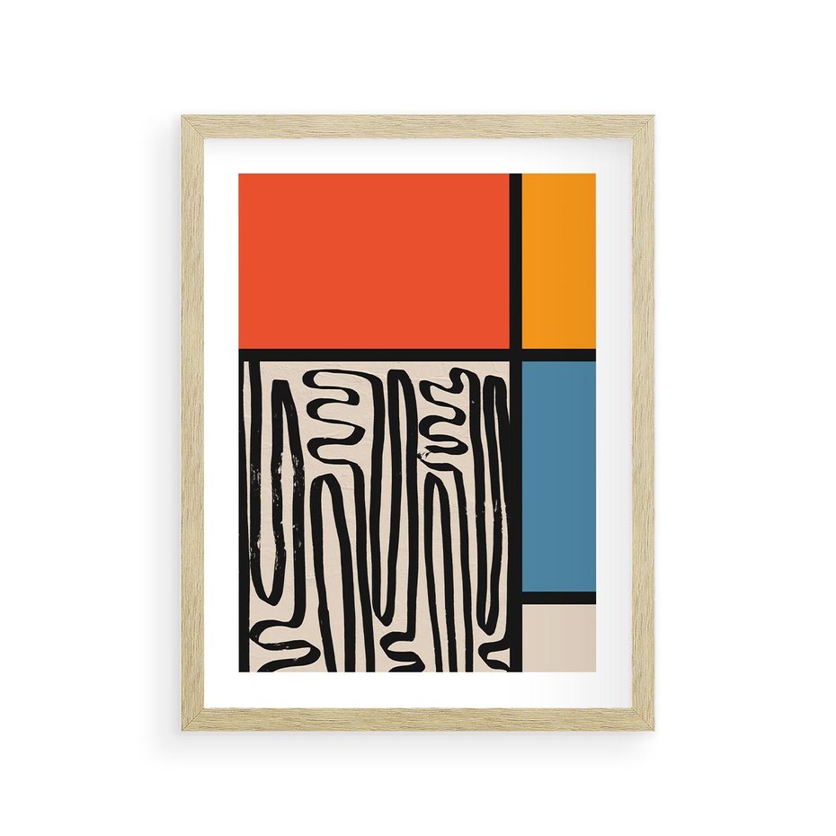 Plakat w ramie 30x40 - Podróżne Wibracje Serca - abstrakcyjny obraz, proste linie - rama drewno