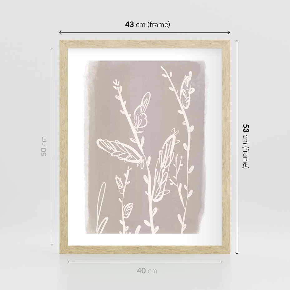 Plakat w ramie 40x50 - Roślinne Przeniknięcia - nowoczesny subtelny plakat, beżowy - rama drewno