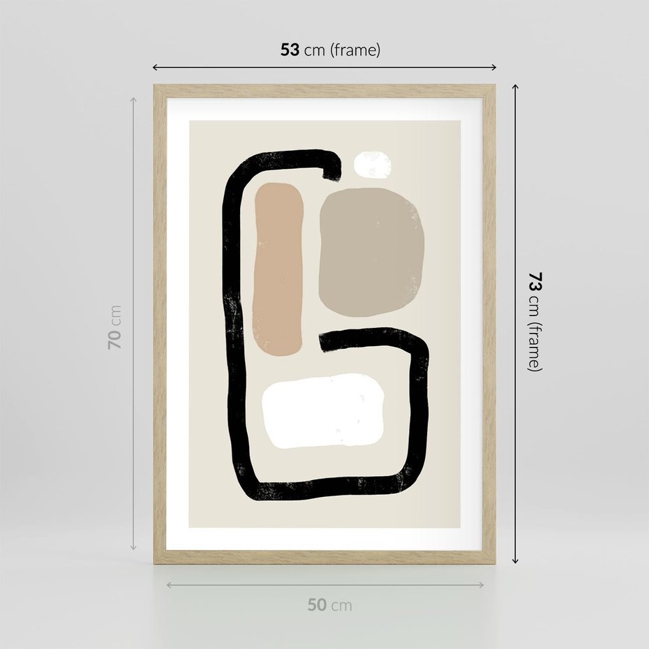 Plakat w ramie 50x70 - Kształtne Formy - geometryczne nieregularne kształty, nowoczesna kompozycja - rama drewno