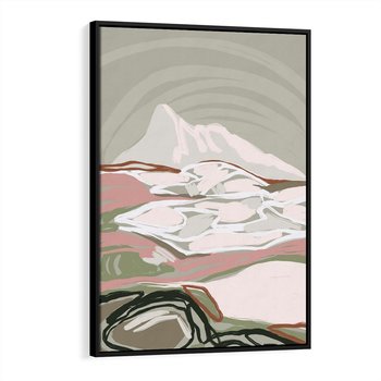 Obraz w ramie 70x100 - Szarawe Wzgórza - pastelowy krajobraz, nowoczesny plakat - rama czarna