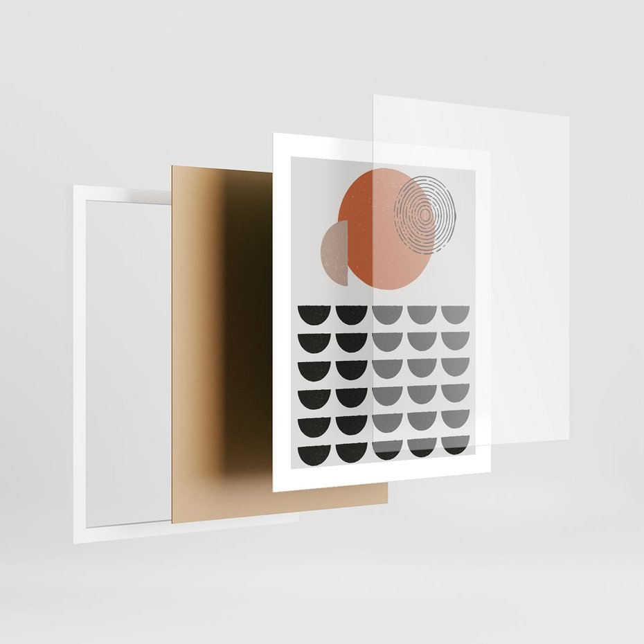 Plakat w ramie 40x50 - Geometryczna Ekspresja - geometryczny graficzny obraz, pomarańczowe koło - rama biała