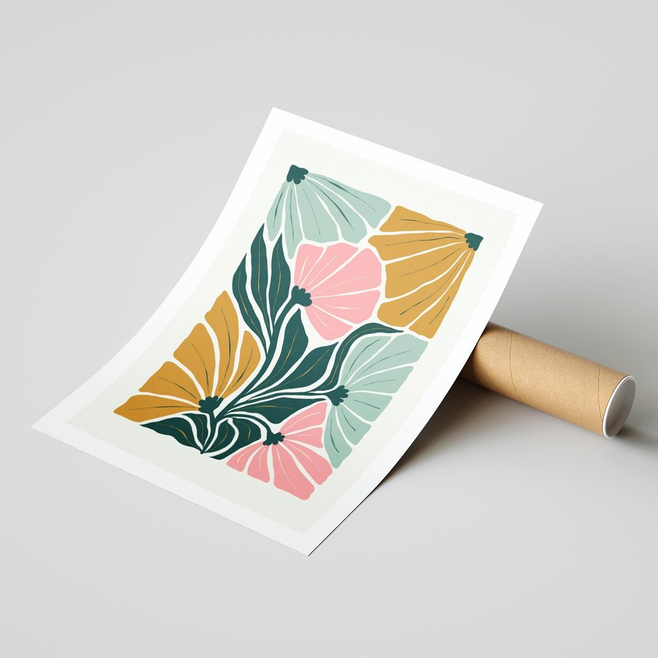 Plakat bez ramy 50x70 - Rozplątane Myśli - abstrakcyjna kompozycja, pastelowe kwiaty