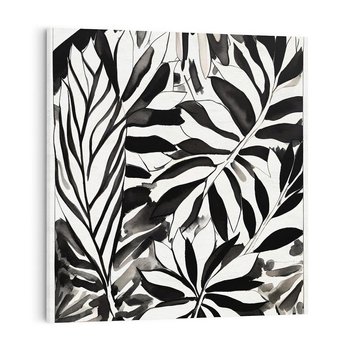 Obraz na płótnie 60x60 - Czarne Liście - akwarelowy obraz, czarno biały
