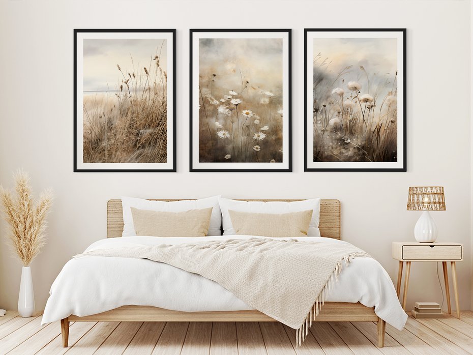 Zestaw obrazy w ramie 40x50 galeria - boho, pampas, sucha, trawa - rama czarna