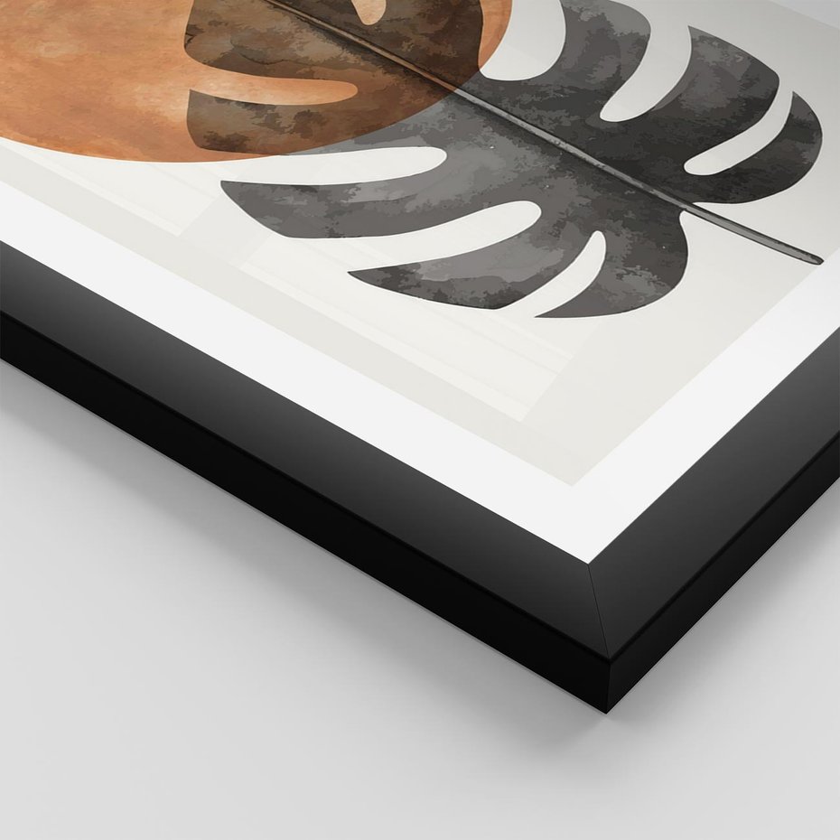 Plakat w ramie 50x70 - Natura a Sztuka - liść monstery, czarna grafika - rama czarna