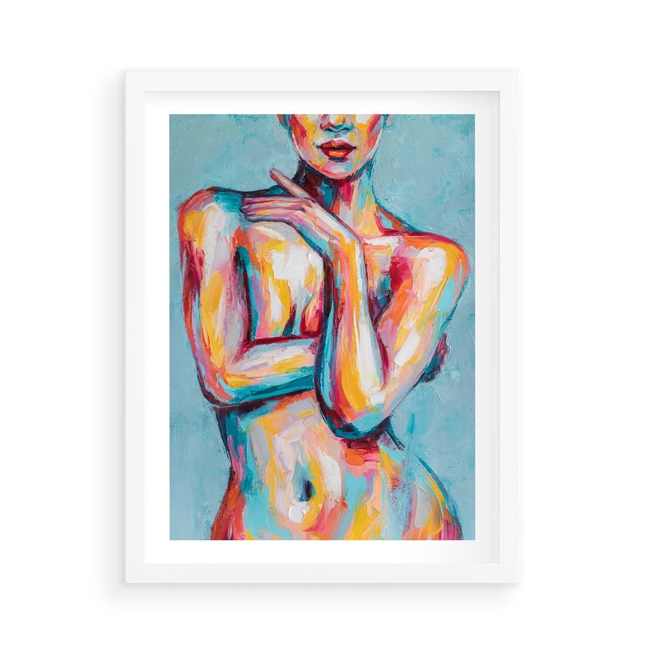 Plakat w ramie 50x70 - Nagie Natchnienie - obraz olejny, naga kobieta - rama biała