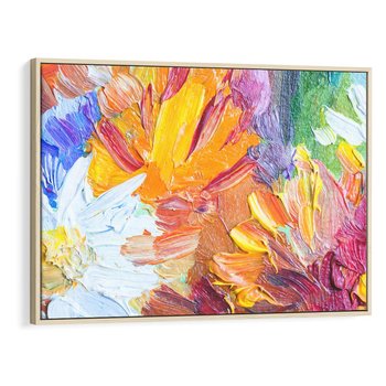 Obraz w ramie 120x80 - Kwiatowe Harmonie - zbliżenie na obraz olejny, gruba warstwa farby - rama drewno