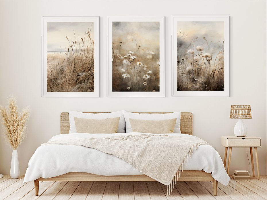 Zestaw obrazy w ramie 40x50 galeria - boho, pampas, sucha, trawa - rama biała