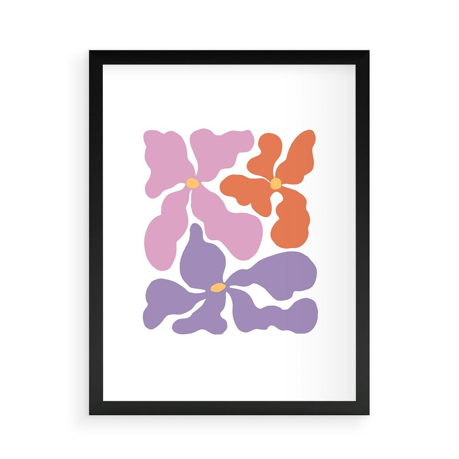 Plakat w ramie 50x70 - Bezgraniczne Wibracje - abstrakcyjne kolorowe kwiaty, minimlizm - rama czarna