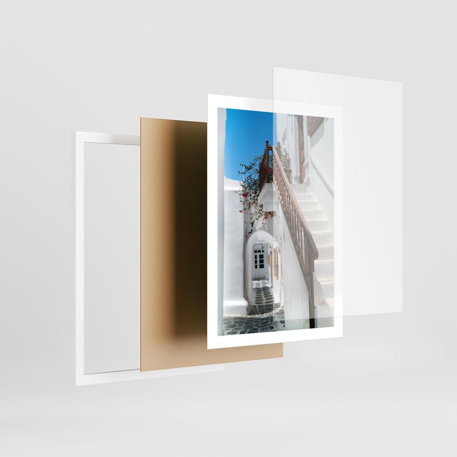 Plakat w ramie 50x70 - Schody Uliczką W dół - schody, uliczka - rama biała